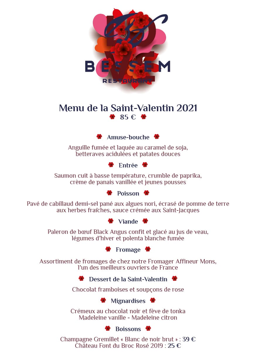 Valentine S Day Menu Bessem Restaurant